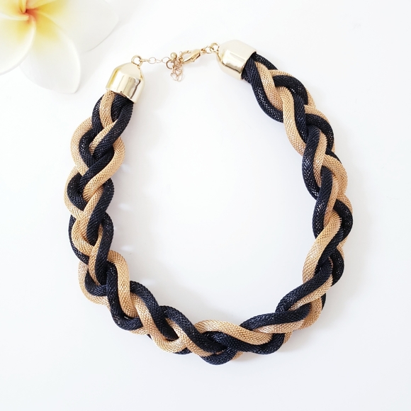 Jewelry - Black and Gold Braided Chain Rope Necklace